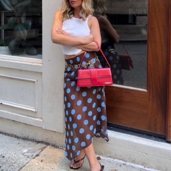 Zara Dresses & Skirts - ZARA new with tags Brown and Blue Polka Dot Skirt